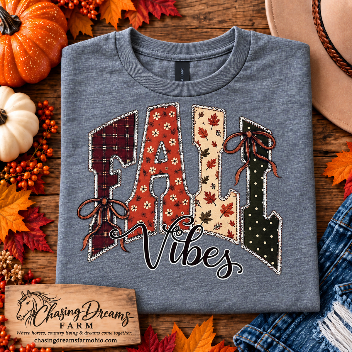 Patchwork Fall Vibes Graphic T-Shirt