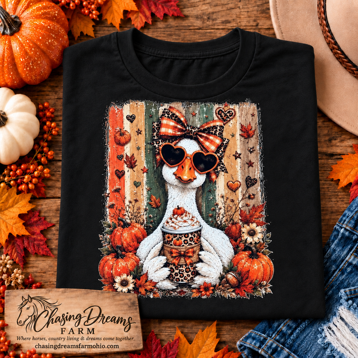 Hello Fall Fashionista Coffee Goose Graphic T-Shirt (Copy)