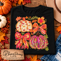 Colorful Pumpkins and Bows Fall Graphic T-Shirt