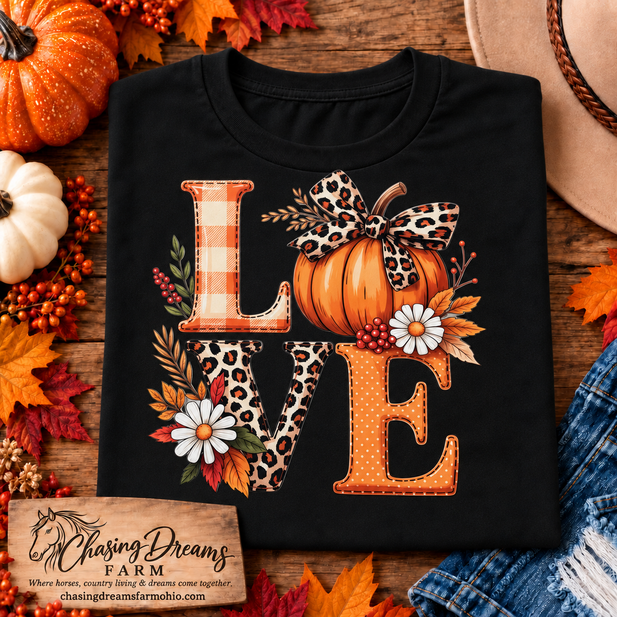 Fall LOVE Pumpkin & Leopard Print T-Shirt