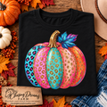 Colorful Leopard-Print Pumpkin Graphic T-Shirt