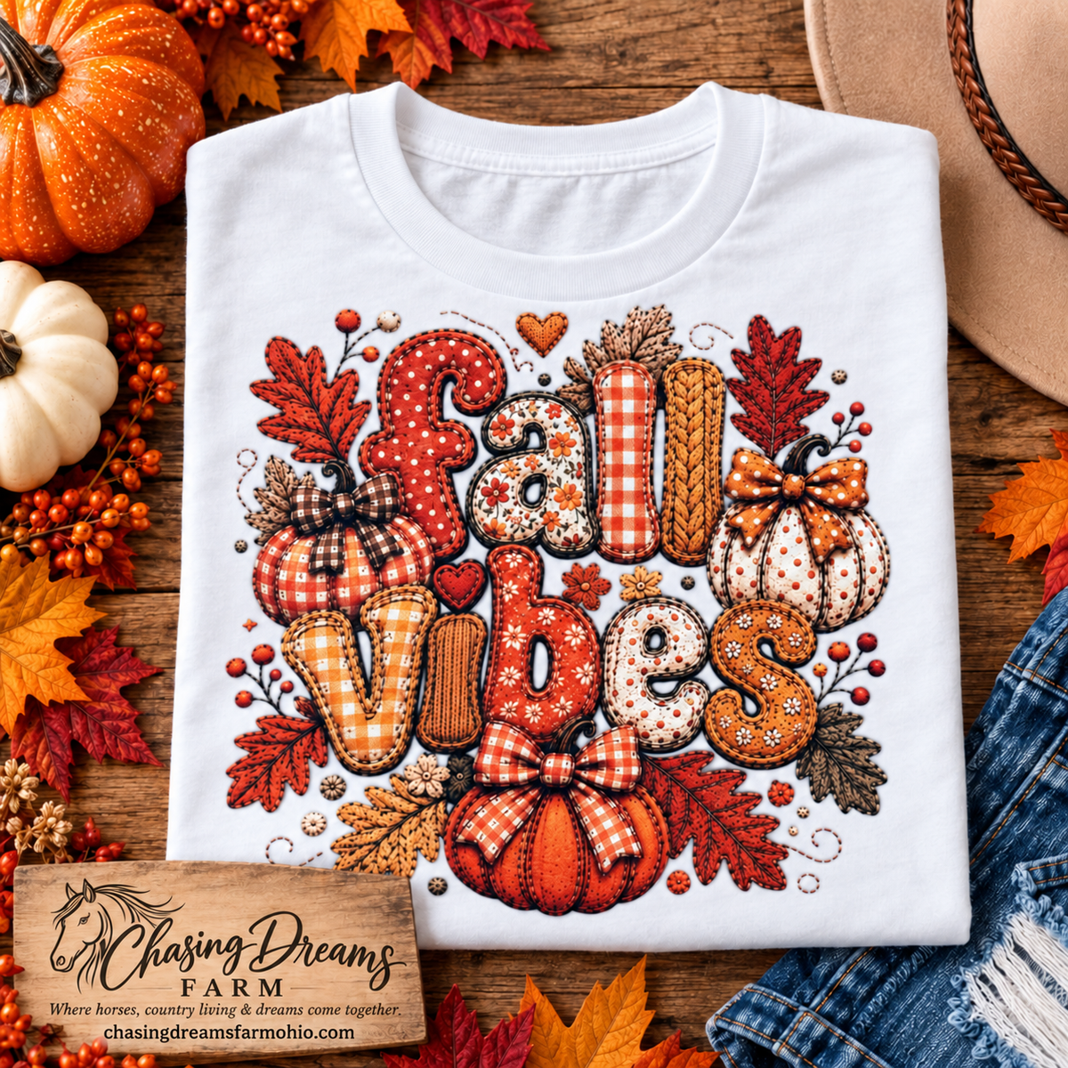 Fall Vibes Patchwork Graphic T-Shirt