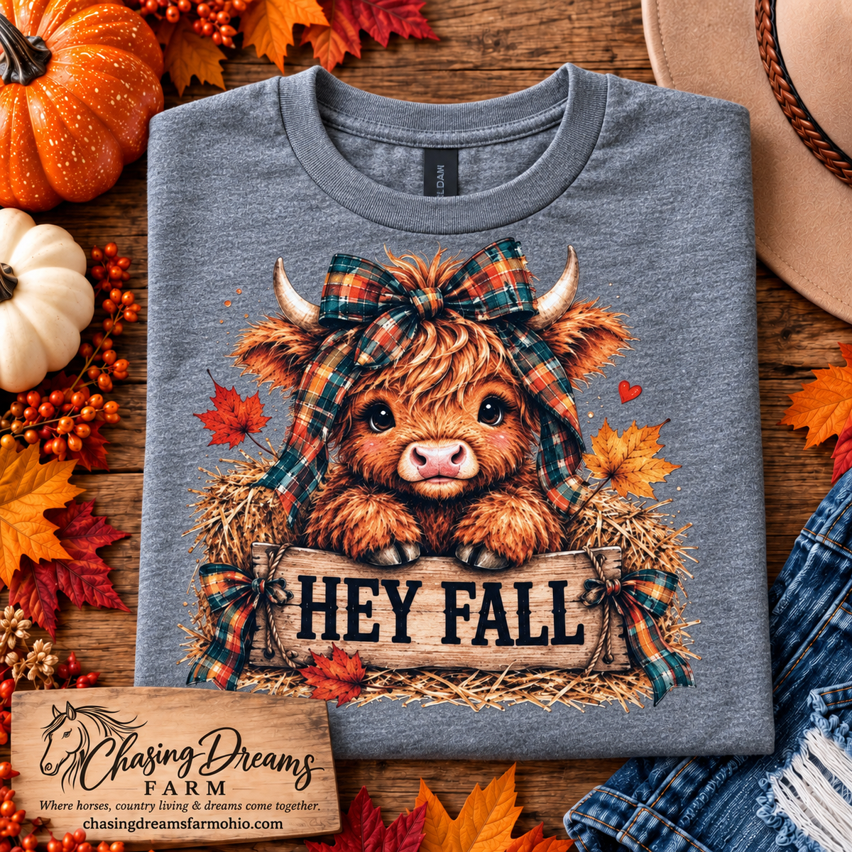 Hey Fall Highland Cow Graphic T-Shirt