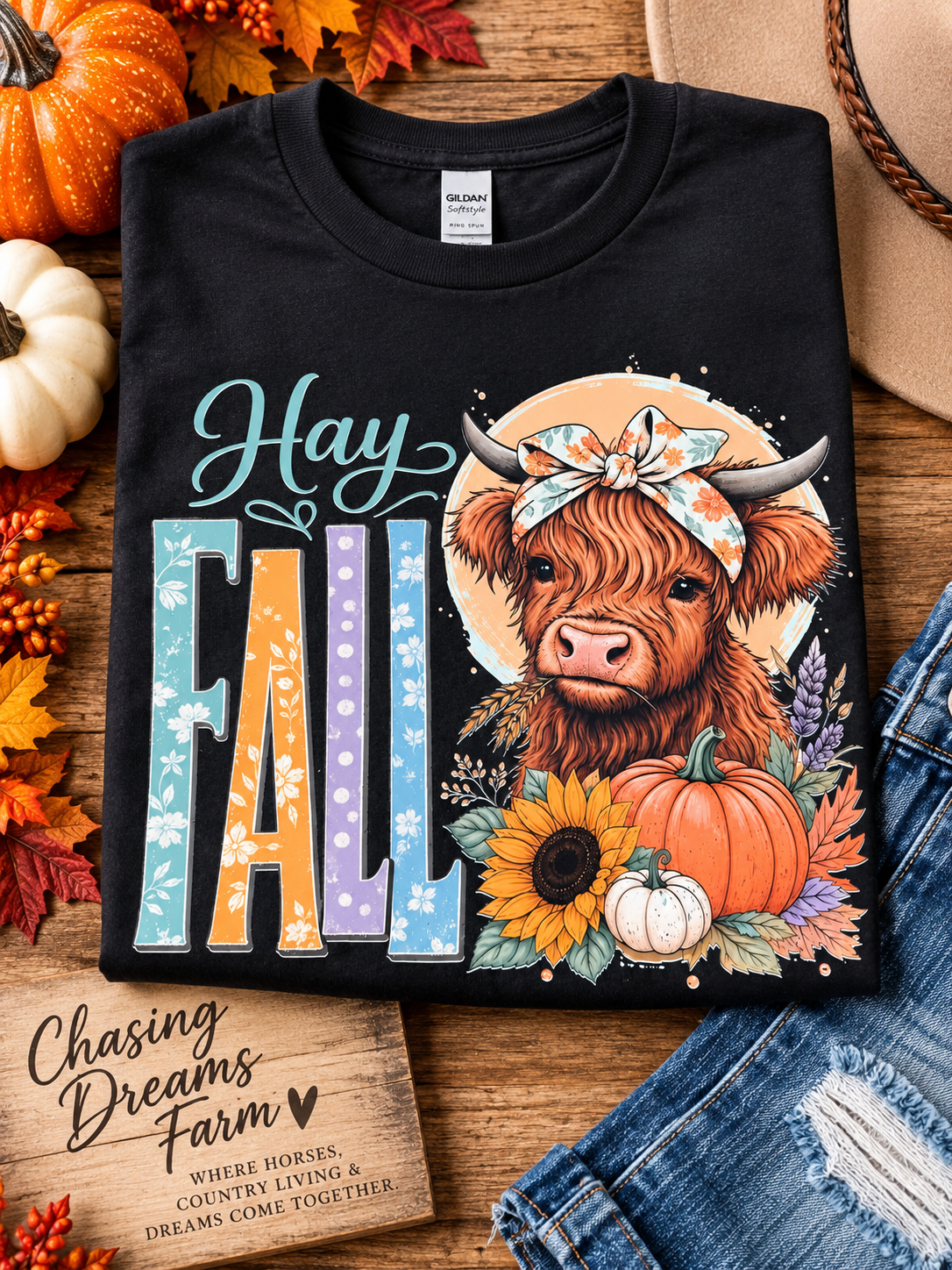 Hay Fall Highland Cow Graphic T-Shirt