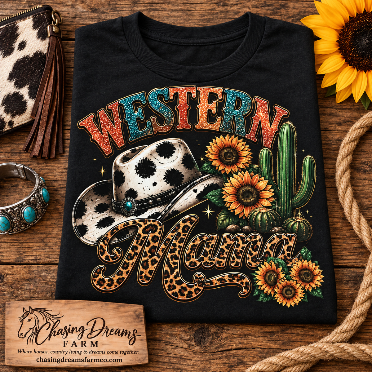 Western Mama Cow Print Graphic Tee