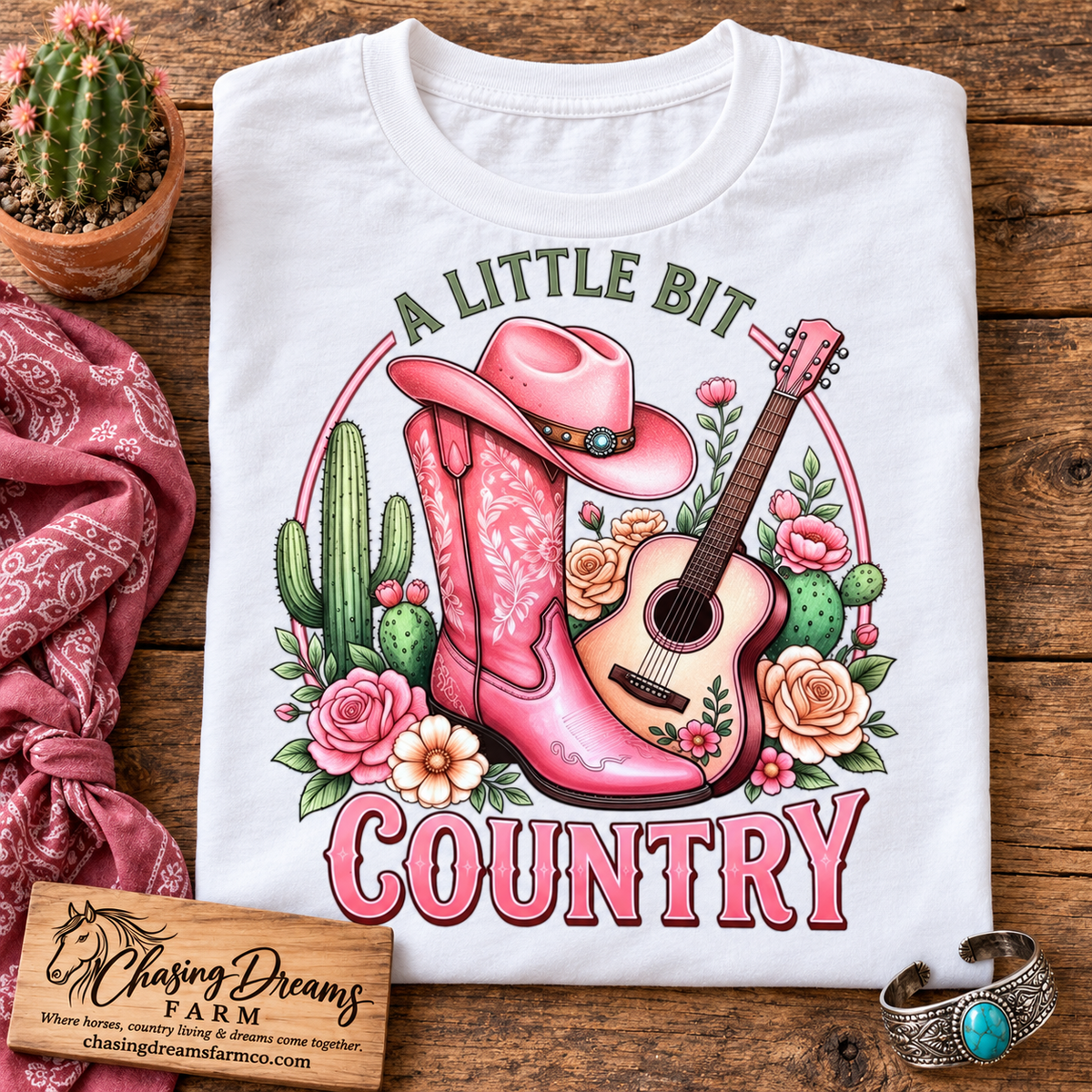 A Little Bit Country Pink Western Graphic Tee